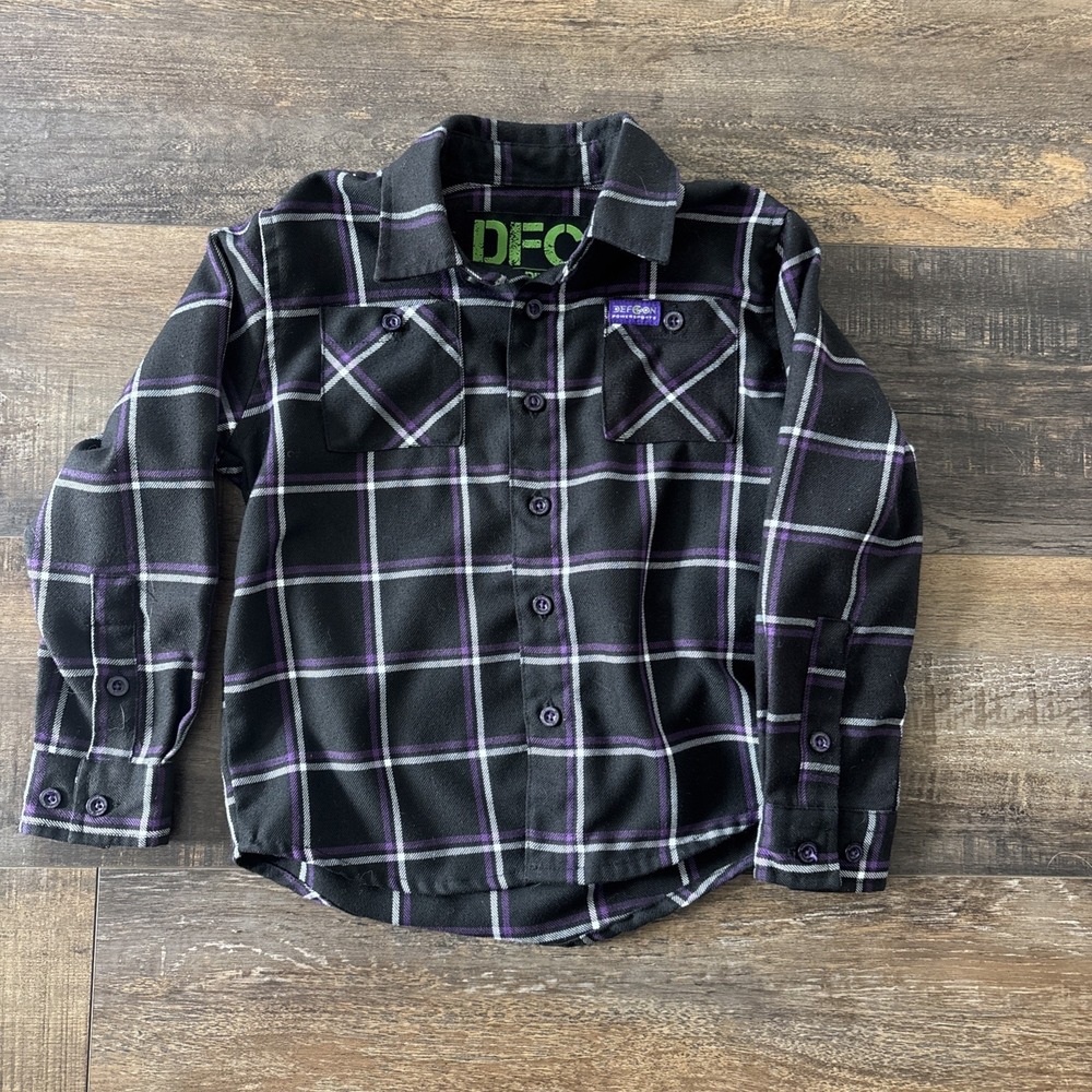 DIXXON Flannel DFC Youth Defcon Powersports‎ XS Black Purple Button Up